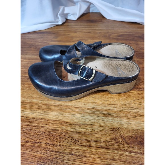 Dansko Britney Clogs Mary Jane Slip-on Burnished Nubuck Navy Blue Size 39 8.5-9 - Picture 3 of 5